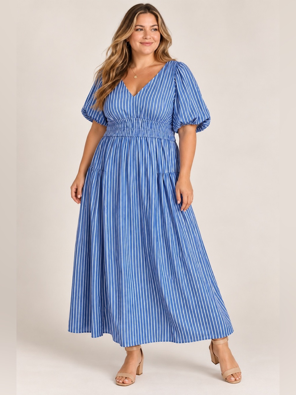 Old Navy Short Sleeve Maxi Dress Striped Cotton Dress in Blue & White XXL Tall